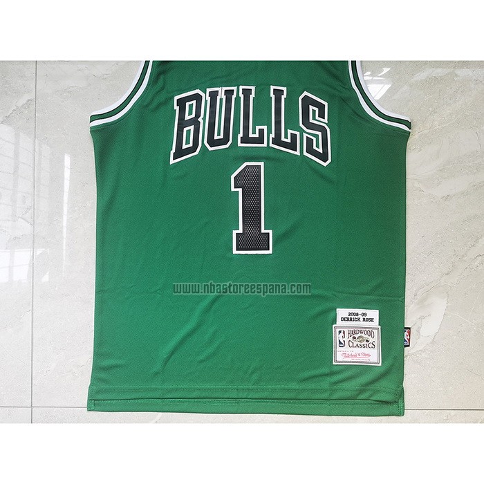 Camiseta Chicago Bulls Derrick Rose NO 1 Mitchell & Ness 2008-09 Verde